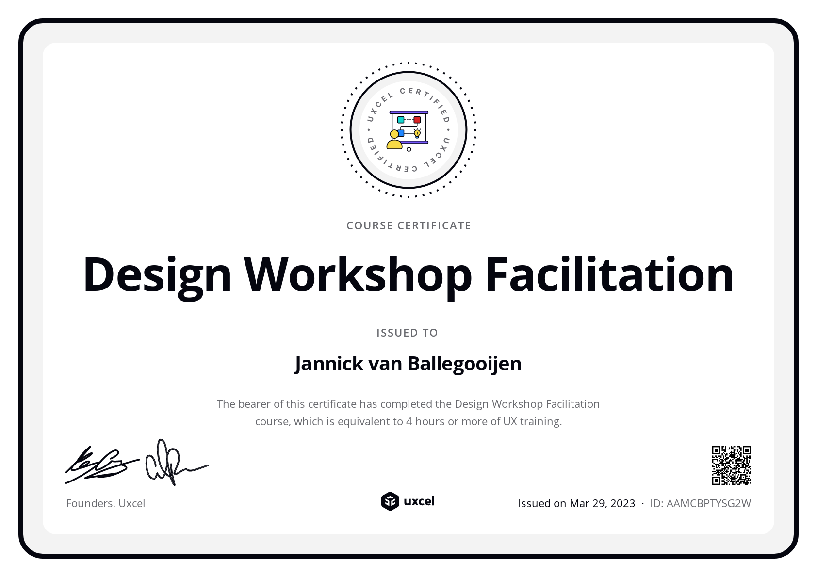 Jannick van Ballegooijen's certificate